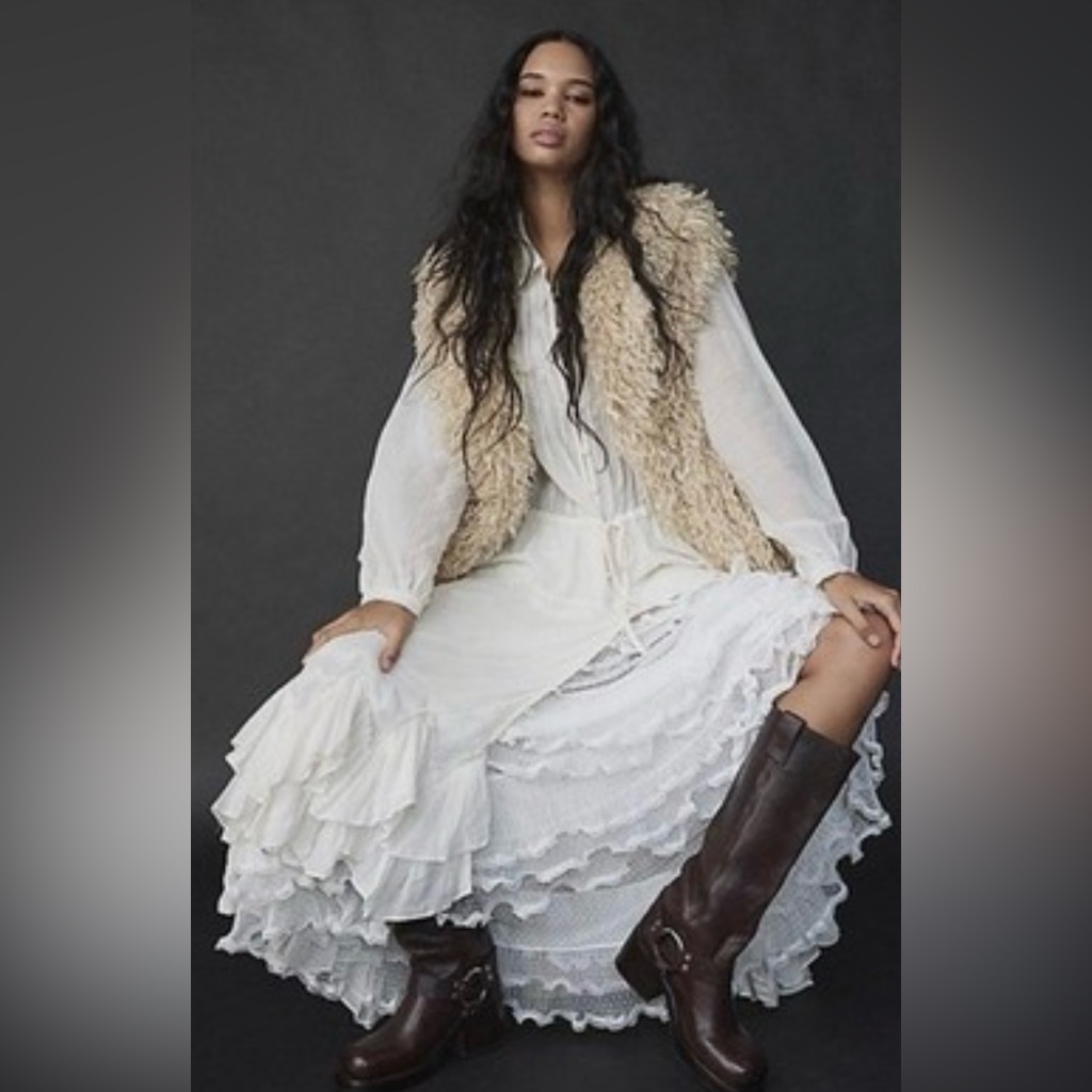 Free People Sea La Vie Vintage Ruffles Ethereal Buttowdown Duster Midi Dress